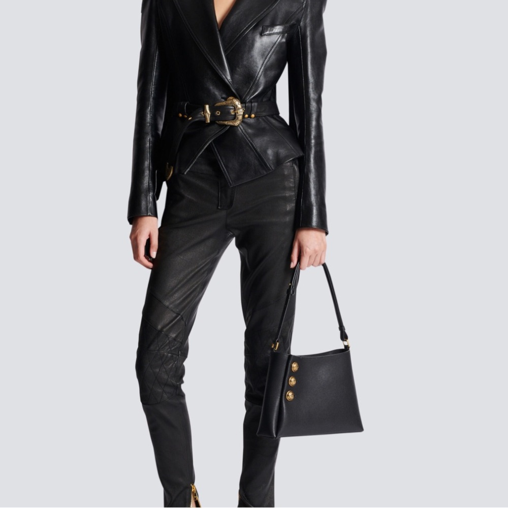 New Balmain black leather gold button embleme bag - Picture 12 of 13